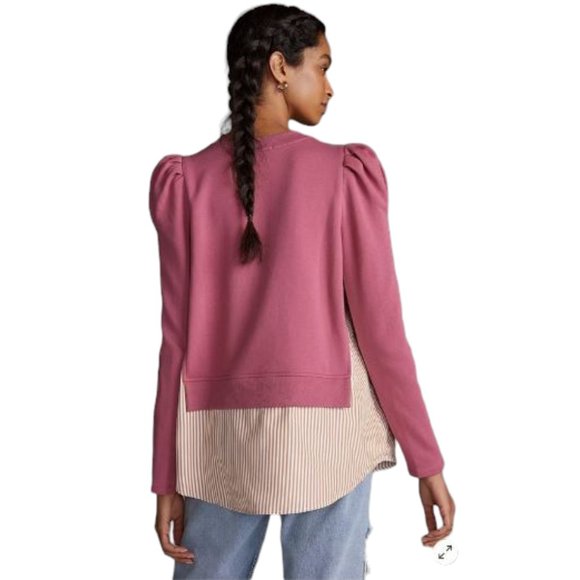 Anthropologie Maeve Pink Layered Long Puff Sleeve Tunic Sweatshirt Size M - Picture 2 of 16